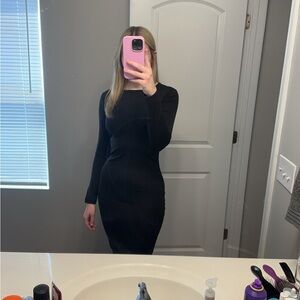 Elegant Long Sleeve Black Dress